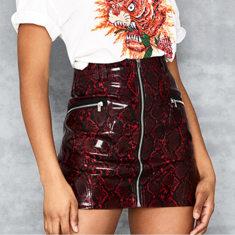 Mistress Rocks Red and Black Snake Print Mini Skirt